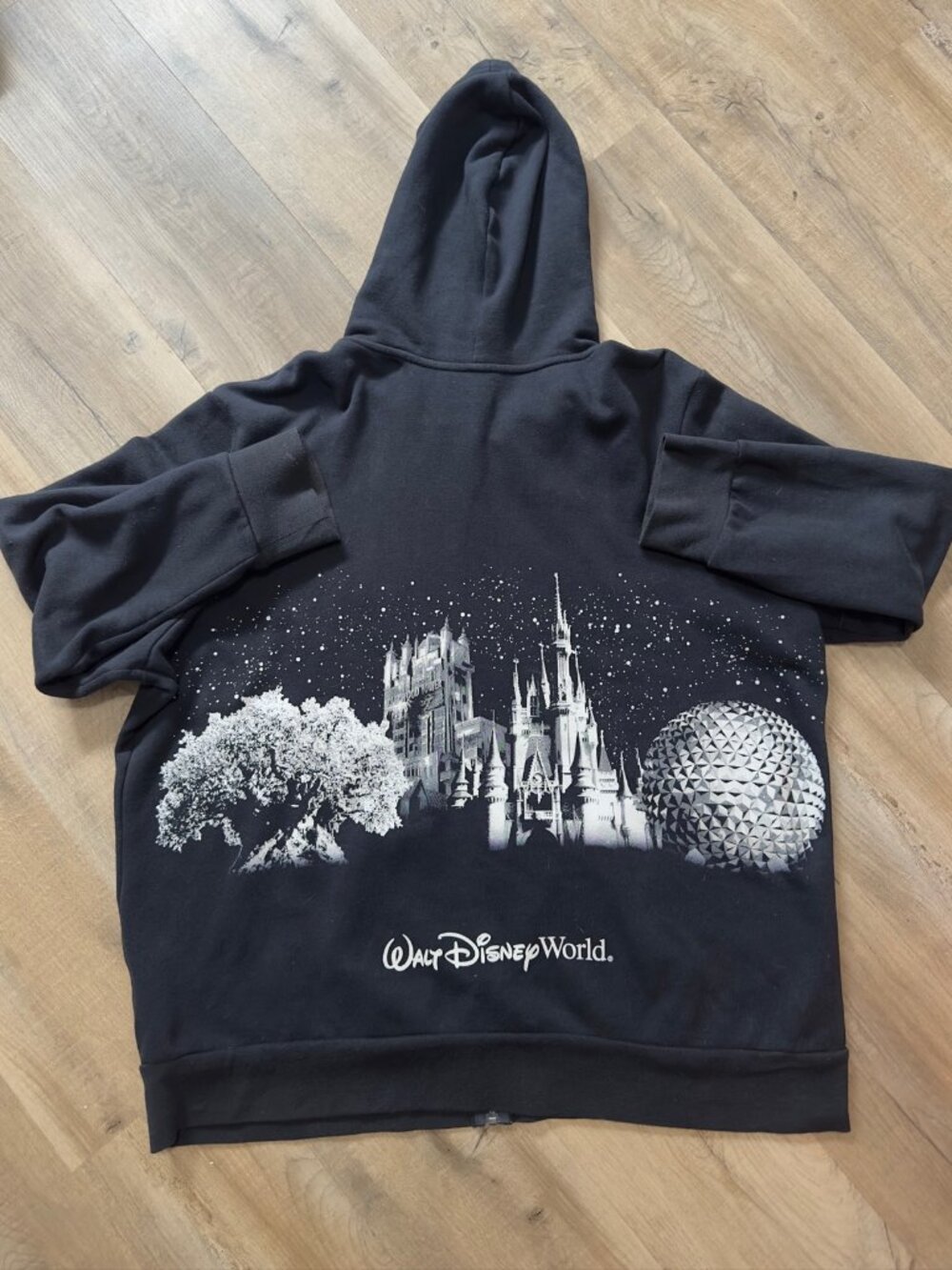 Disney Parks Zip Hoodie 2XL Black Glitter Four Park Icons Mens